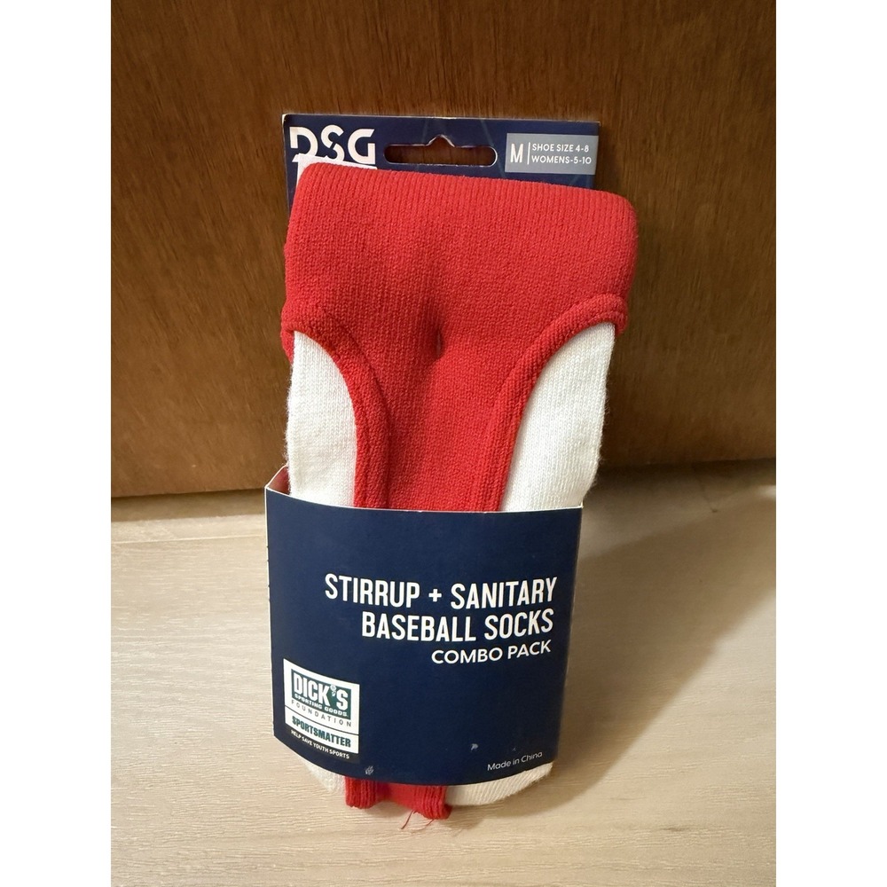 DSG Stirrup and Sanitary Sock Baseball/Softball Socks Combo Pack Red Medium